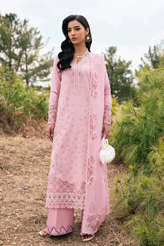 Qalamkar Qlinekari Lawn Rose Pink Lawn – view 1 – Poshaq