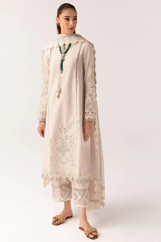Qalamkar Basic Pret 25 Off White Jacquard – view 1 – Poshaq