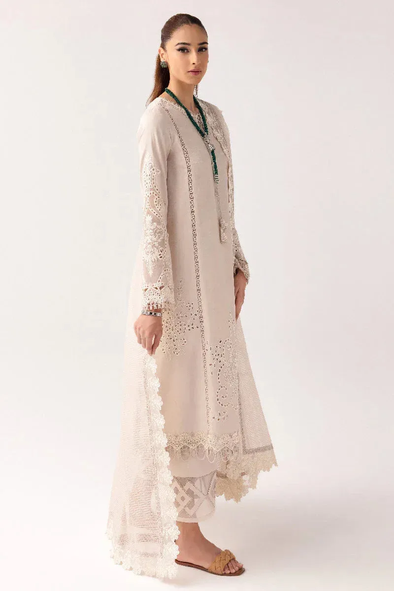 Qalamkar Basic Pret 25 Off White Jacquard – view 2 – Poshaq