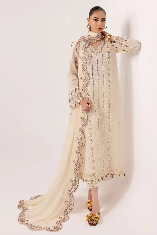 Qalamkar Basic Pret 25 Ivory Jacquard – view 1 – Poshaq