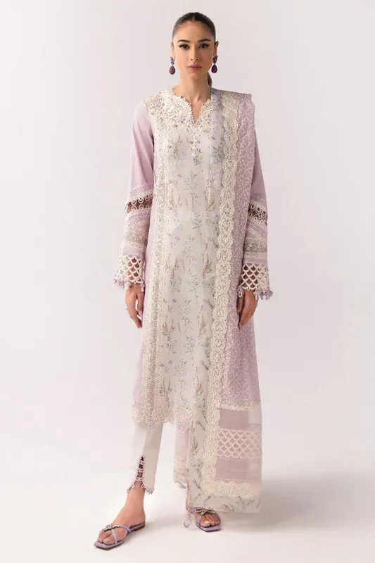 Qalamkar Basic Pret 25 Soft Lilac Organza – view 1 – Poshaq