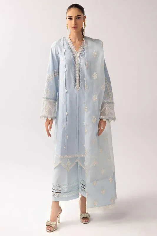 Qalamkar Basic Pret 25 Light Blue Jacquard – view 1 – Poshaq