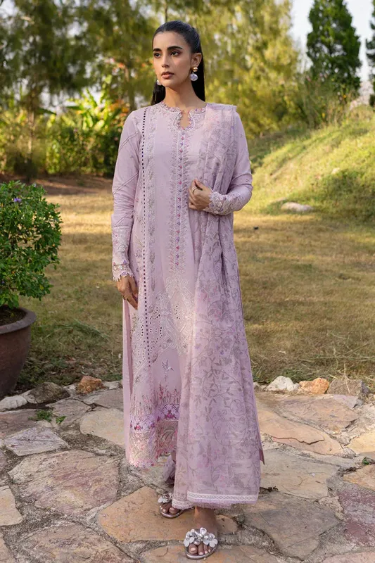 Qalamkar Q Line Lawn 25 Lilac Jacquard – view 1 – Poshaq