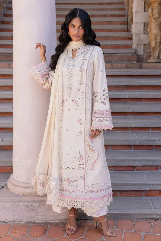 Qalamkar Q Line Lawn 25 White Jacquard – view 1 – Poshaq