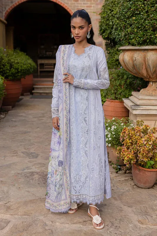 Qalamkar Q Line Lawn 25 Light Blue Jacquard – view 1 – Poshaq