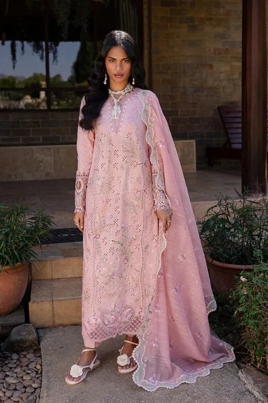 Qalamkar Q Line Lawn 25 Pink Jacquard – view 1 – Poshaq
