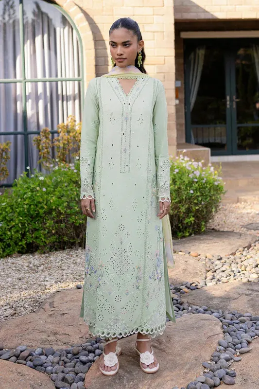 Qalamkar Q Line Lawn 25 Pastel Mint Chiffon – view 1 – Poshaq