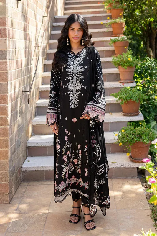 Qalamkar Q Line Lawn 25 Black Chiffon – view 1 – Poshaq