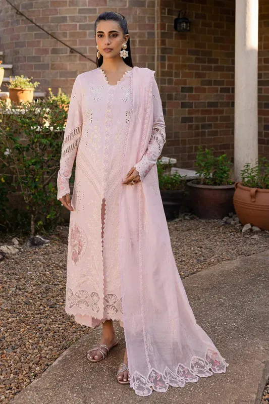 Qalamkar Q Line Lawn 25 Light Pink Jacquard – view 1 – Poshaq