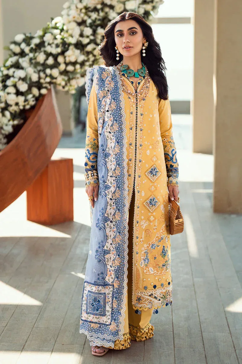 Qalamkar Sahil Luxury Lawn Mustard Yellow Cotton – view 1 – Poshaq
