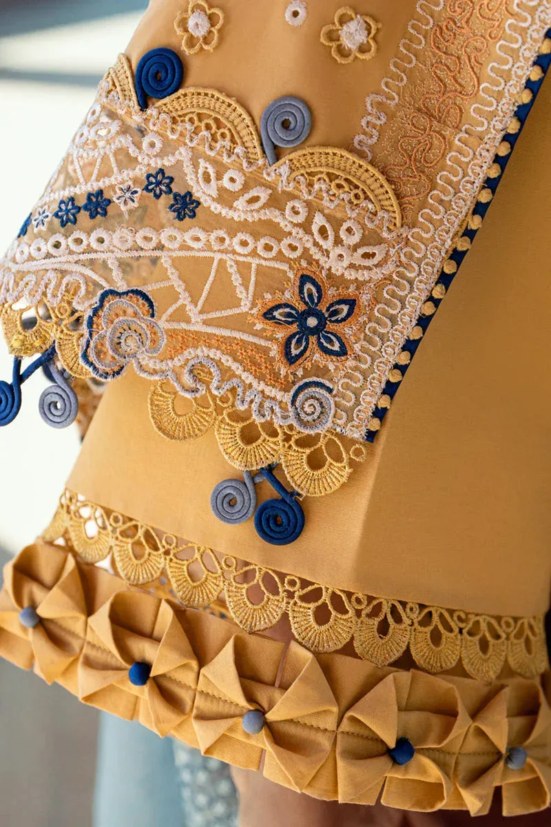 Qalamkar Sahil Luxury Lawn Mustard Yellow Cotton – view 3 – Poshaq