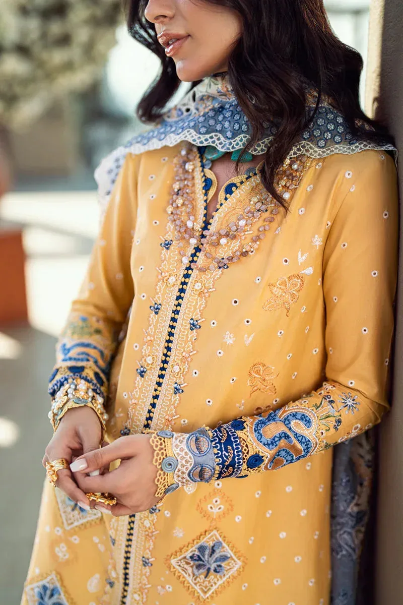 Qalamkar Sahil Luxury Lawn Mustard Yellow Cotton – view 4 – Poshaq