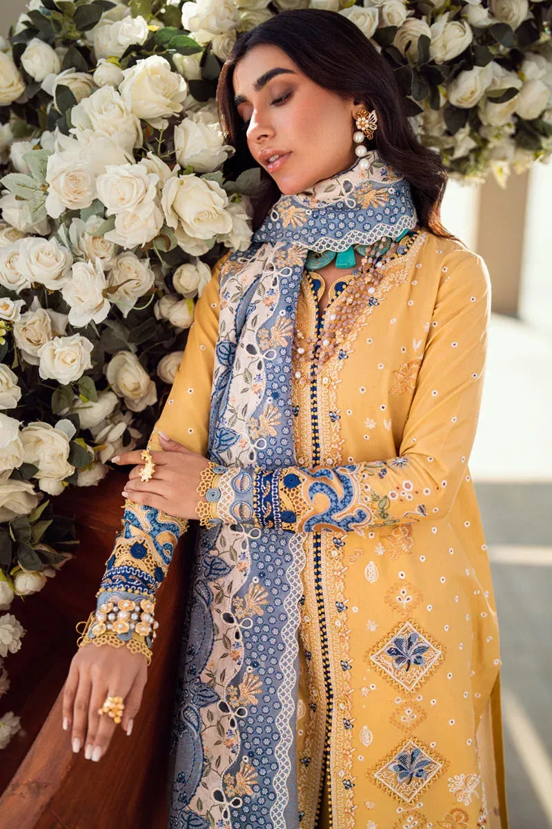 Qalamkar Sahil Luxury Lawn Mustard Yellow Cotton – view 6 – Poshaq