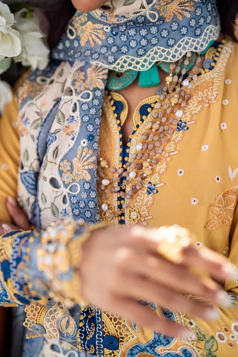 Qalamkar Sahil Luxury Lawn Mustard Yellow Cotton – view 7 – Poshaq
