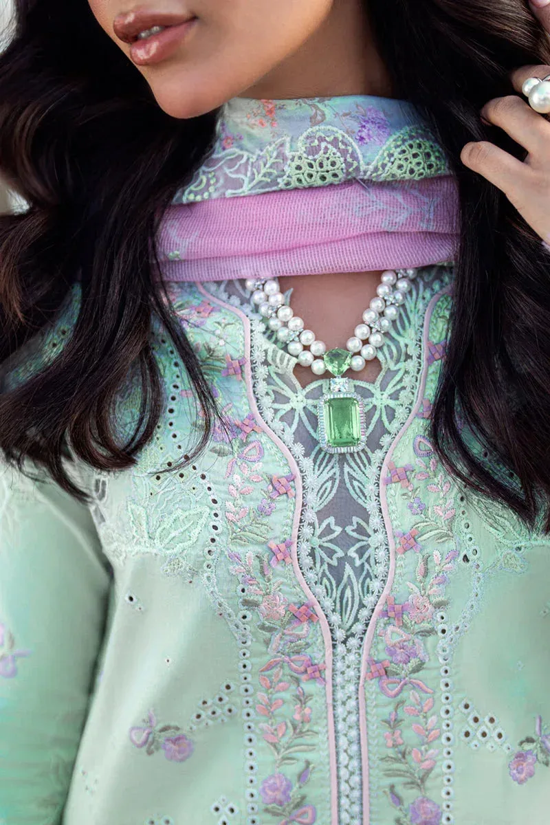 Qalamkar Sahil Luxury Lawn Light Ferozi Cotton – view 3 – Poshaq