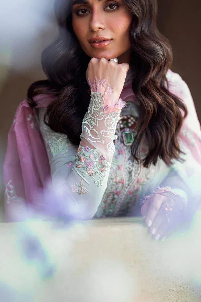 Qalamkar Sahil Luxury Lawn Light Ferozi Cotton – view 5 – Poshaq