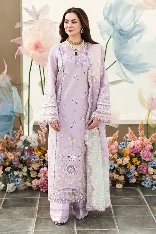 Qalamkar Sahil Luxury Lawn Lilac Jacquard – view 1 – Poshaq