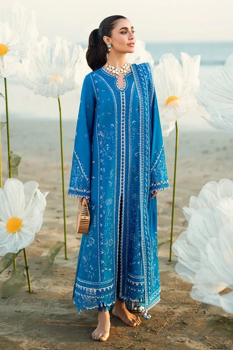 Qalamkar Sahil Luxury Lawn Blue Chiffon – view 1 – Poshaq