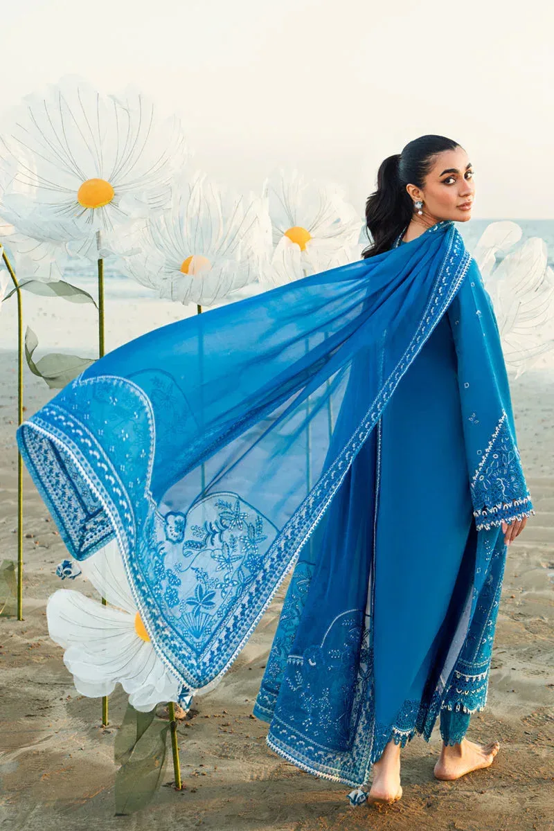 Qalamkar Sahil Luxury Lawn Blue Chiffon – view 2 – Poshaq