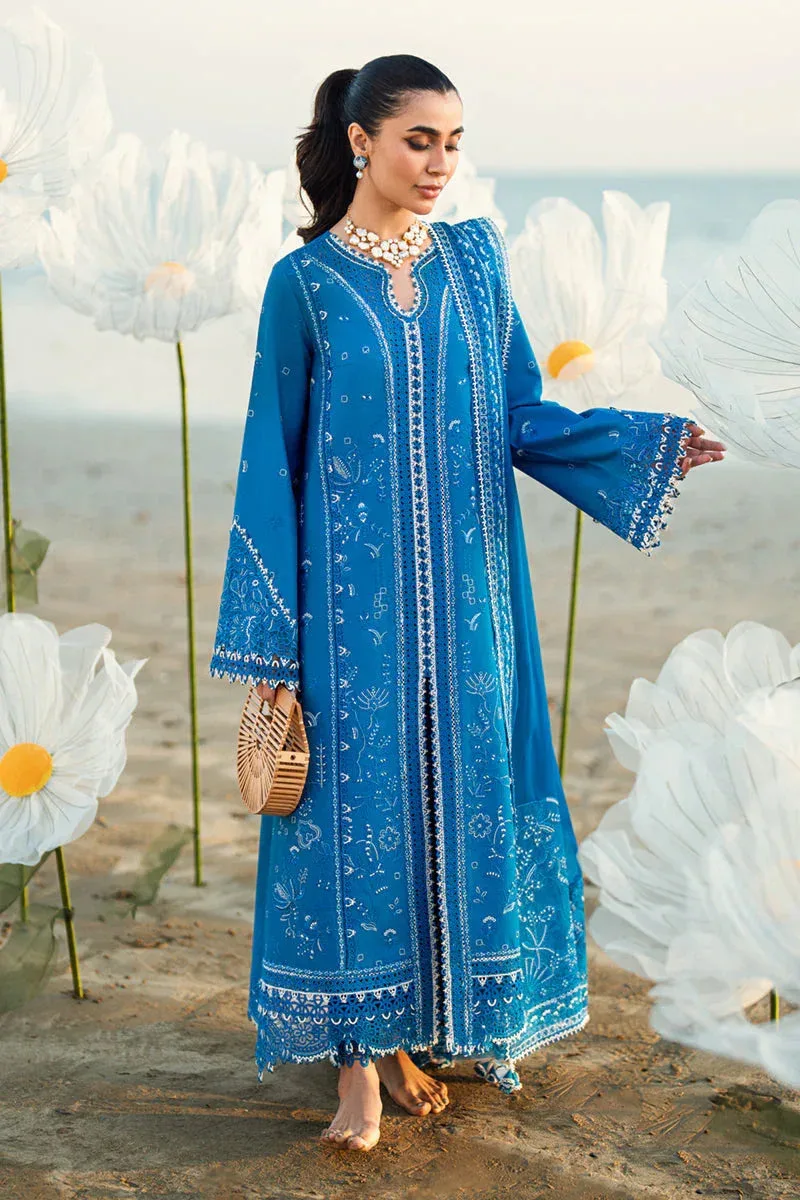 Qalamkar Sahil Luxury Lawn Blue Chiffon – view 3 – Poshaq