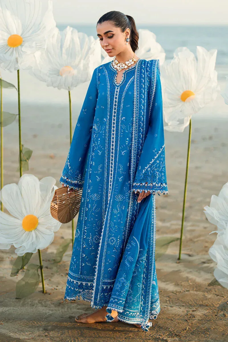 Qalamkar Sahil Luxury Lawn Blue Chiffon – view 4 – Poshaq