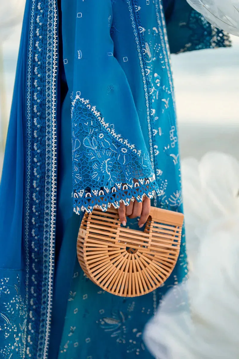 Qalamkar Sahil Luxury Lawn Blue Chiffon – view 5 – Poshaq