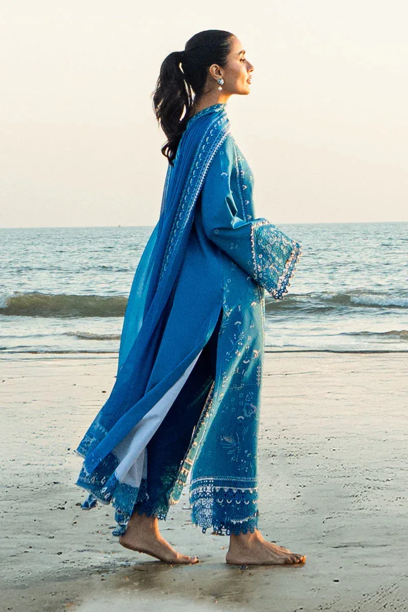 Qalamkar Sahil Luxury Lawn Blue Chiffon – view 6 – Poshaq