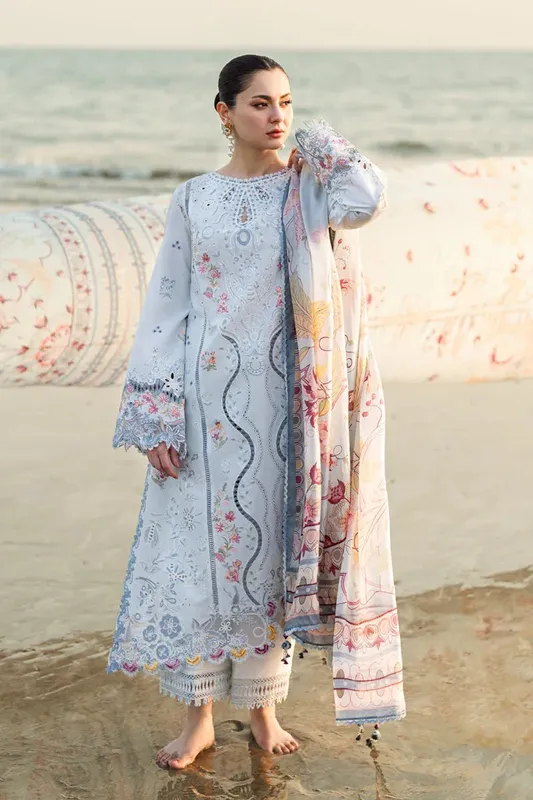 Qalamkar Sahil Luxury Lawn Grey Cotton – view 1 – Poshaq