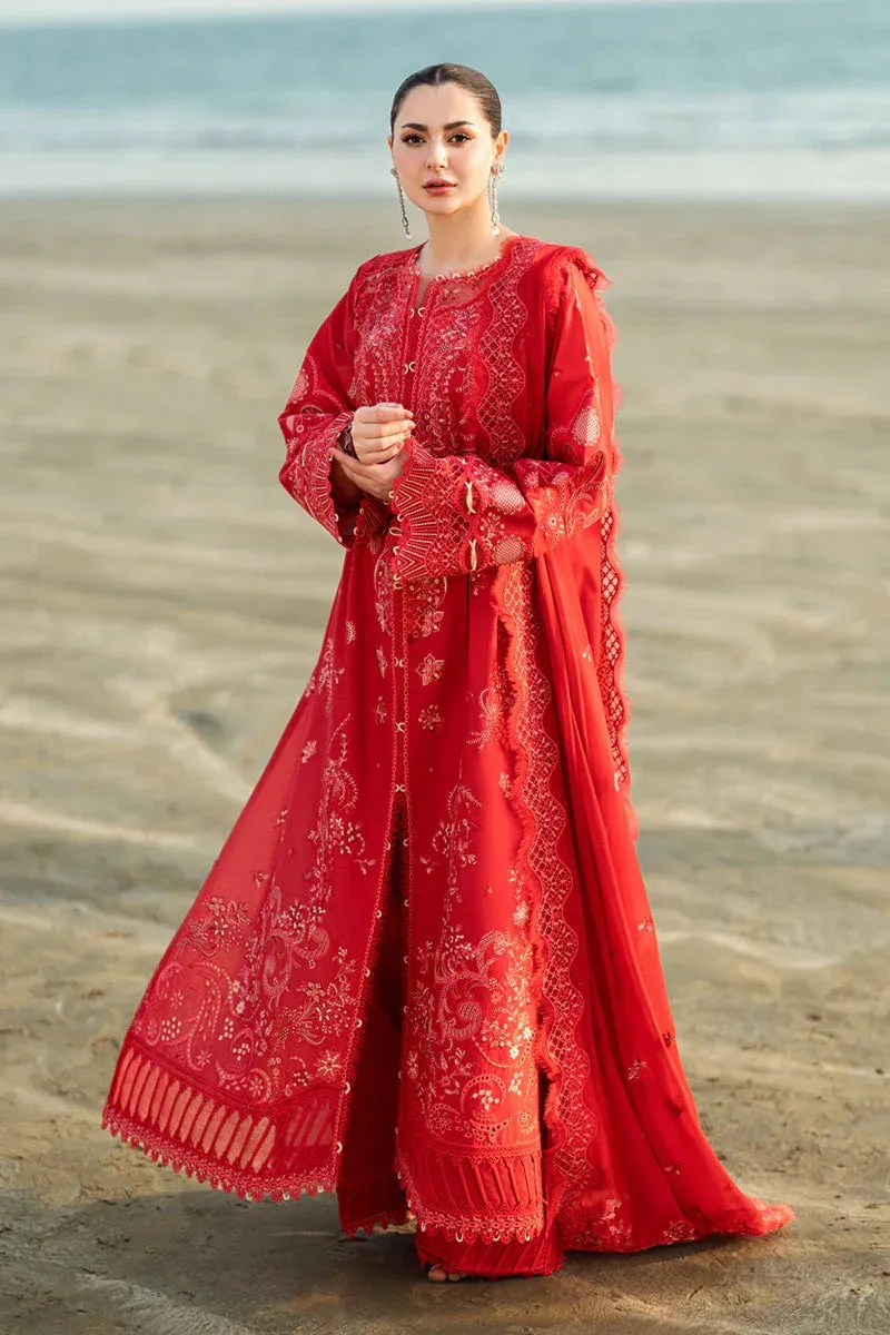 Qalamkar Sahil Luxury Lawn pale red Organza – view 1 – Poshaq
