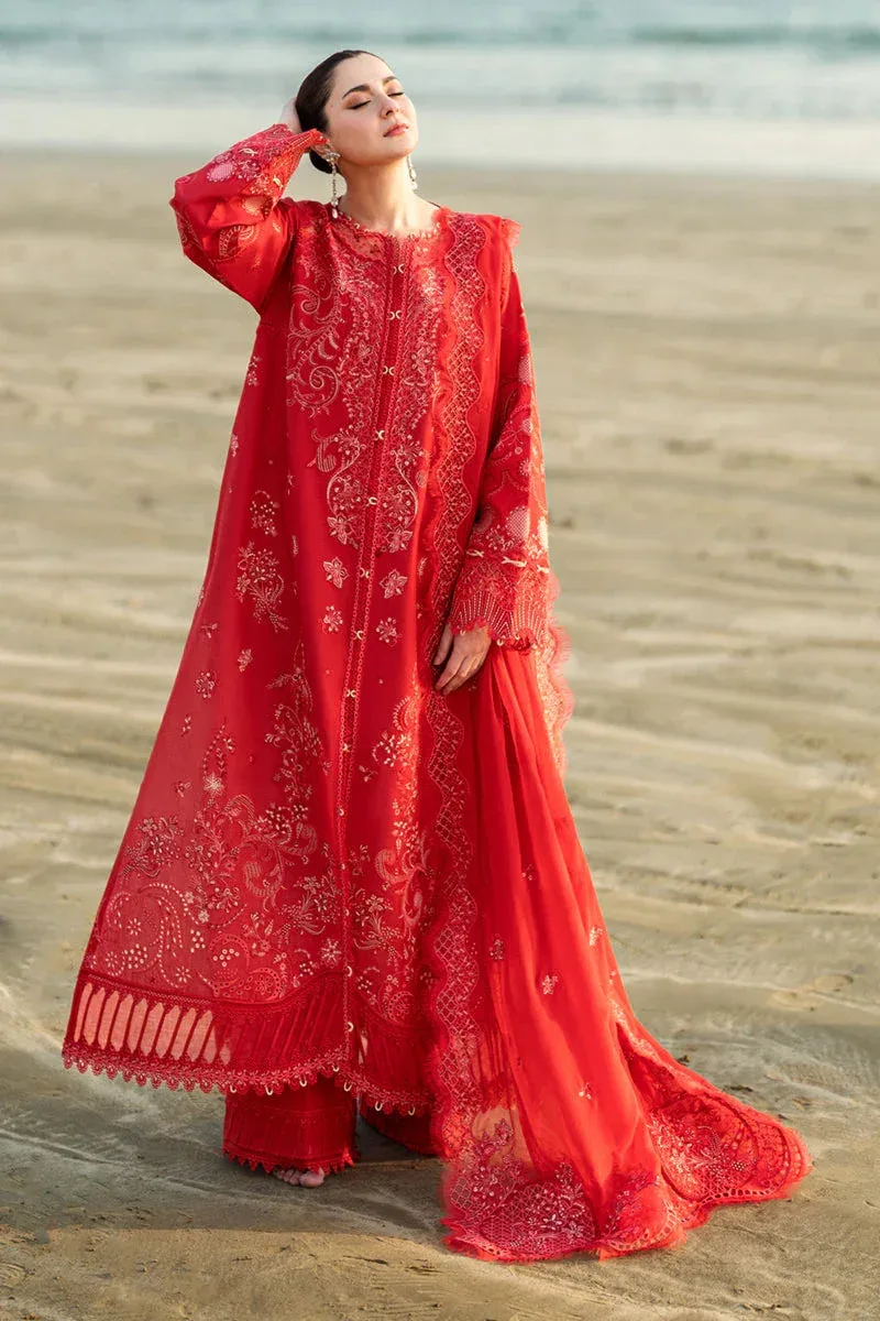 Qalamkar Sahil Luxury Lawn pale red Organza – view 2 – Poshaq