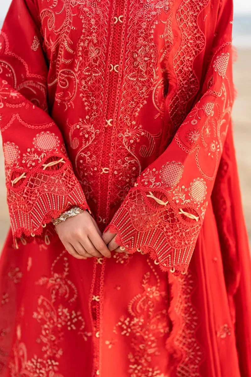 Qalamkar Sahil Luxury Lawn pale red Organza – view 3 – Poshaq