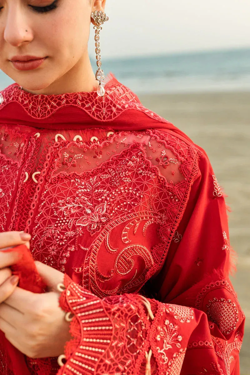 Qalamkar Sahil Luxury Lawn pale red Organza – view 4 – Poshaq
