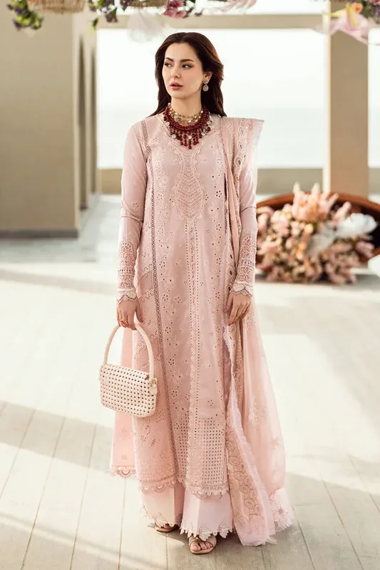 Qalamkar Sahil Luxury Lawn Pinkish Gray Chiffon – view 1 – Poshaq