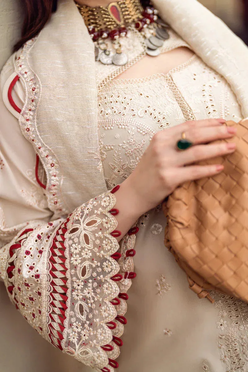 Qalamkar Sahil Luxury Lawn Beige Jacquard – view 3 – Poshaq
