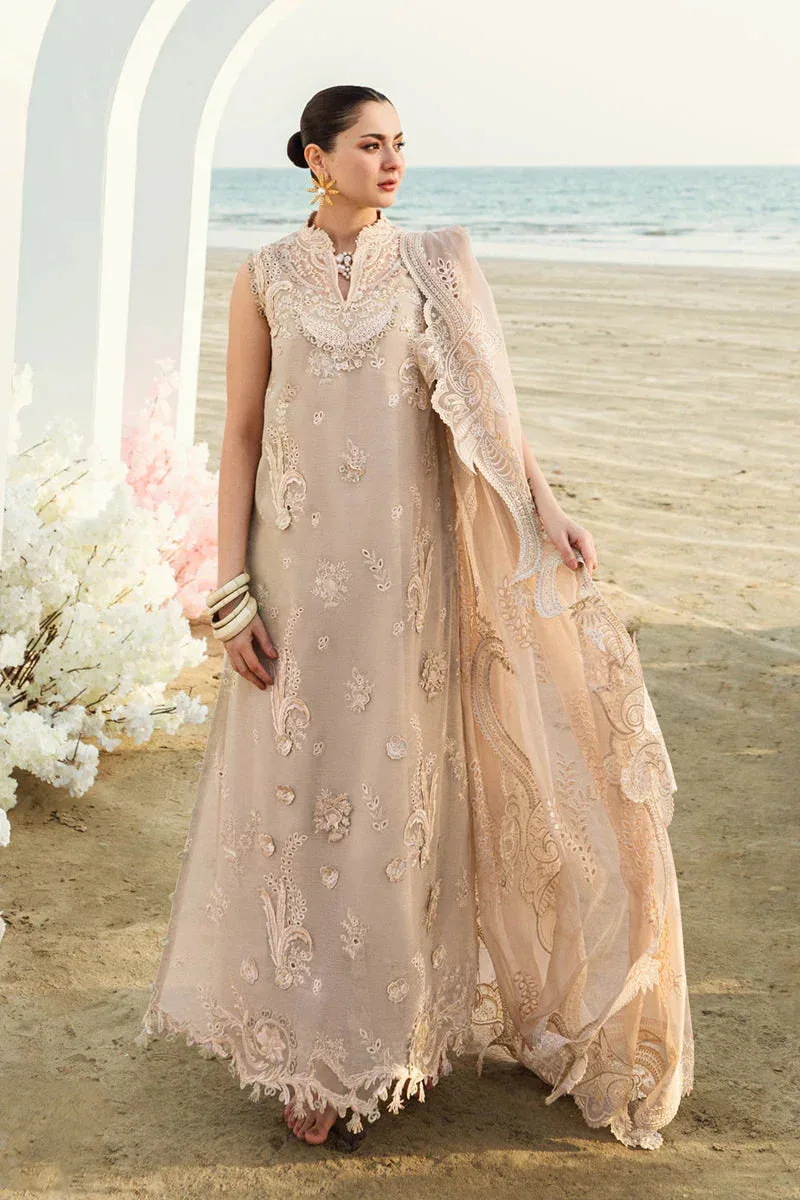 Qalamkar Sahil Luxury Lawn Nude Peach Jacquard – view 1 – Poshaq