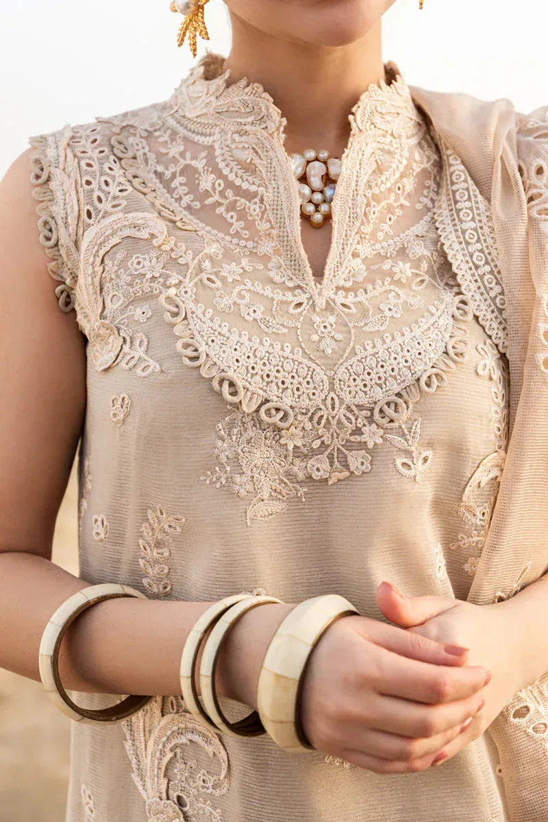 Qalamkar Sahil Luxury Lawn Nude Peach Jacquard – view 3 – Poshaq