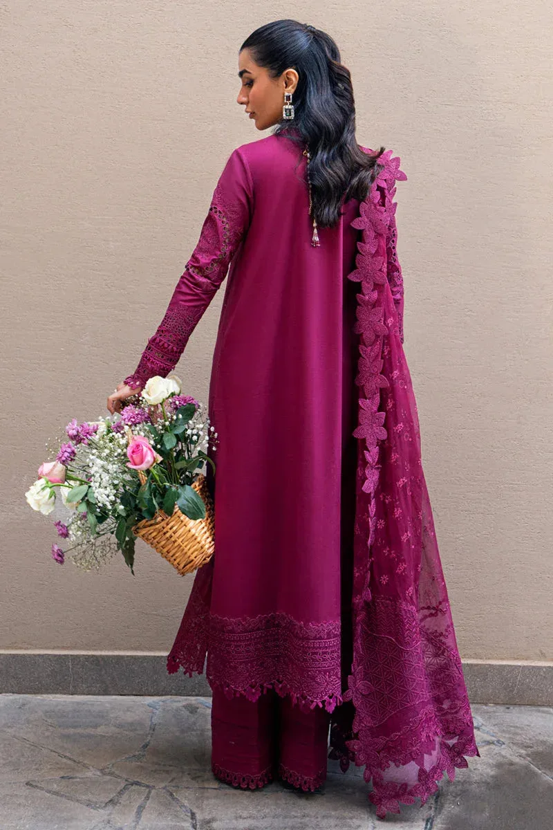 Qalamkar Sahil Luxury Lawn Pinkish Purple Chiffon – view 2 – Poshaq