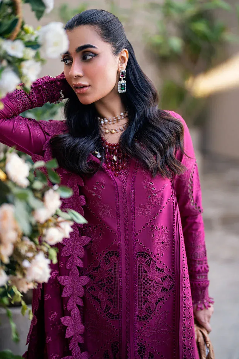 Qalamkar Sahil Luxury Lawn Pinkish Purple Chiffon – view 3 – Poshaq
