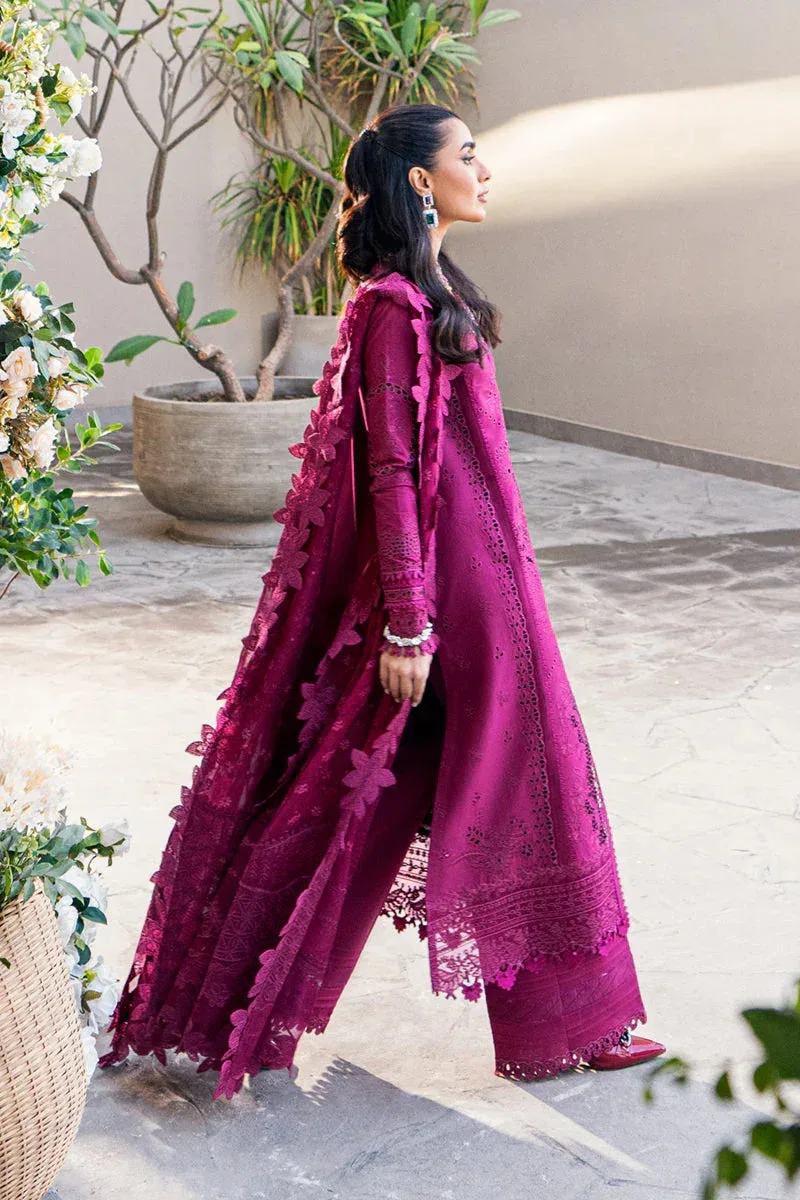 Qalamkar Sahil Luxury Lawn Pinkish Purple Chiffon – view 6 – Poshaq