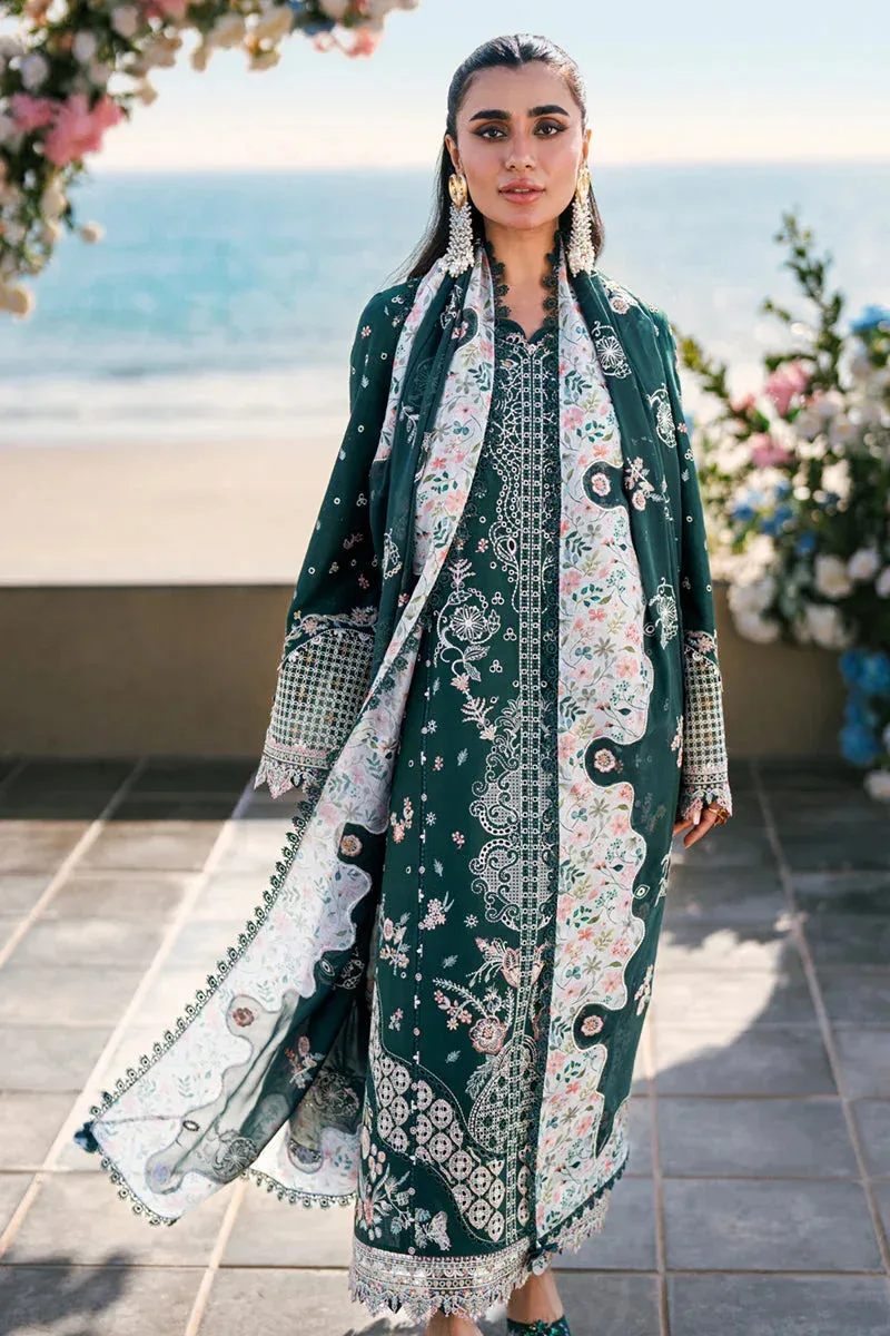 Qalamkar Sahil Luxury Lawn Teal Green Chiffon – view 2 – Poshaq