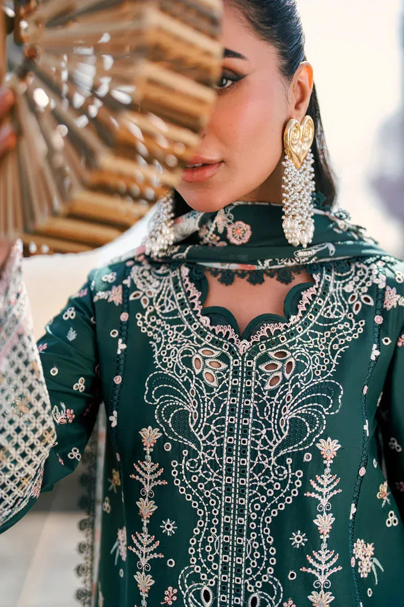 Qalamkar Sahil Luxury Lawn Teal Green Chiffon – view 3 – Poshaq