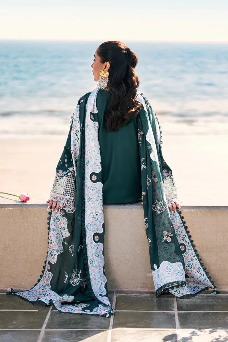 Qalamkar Sahil Luxury Lawn Teal Green Chiffon – view 4 – Poshaq