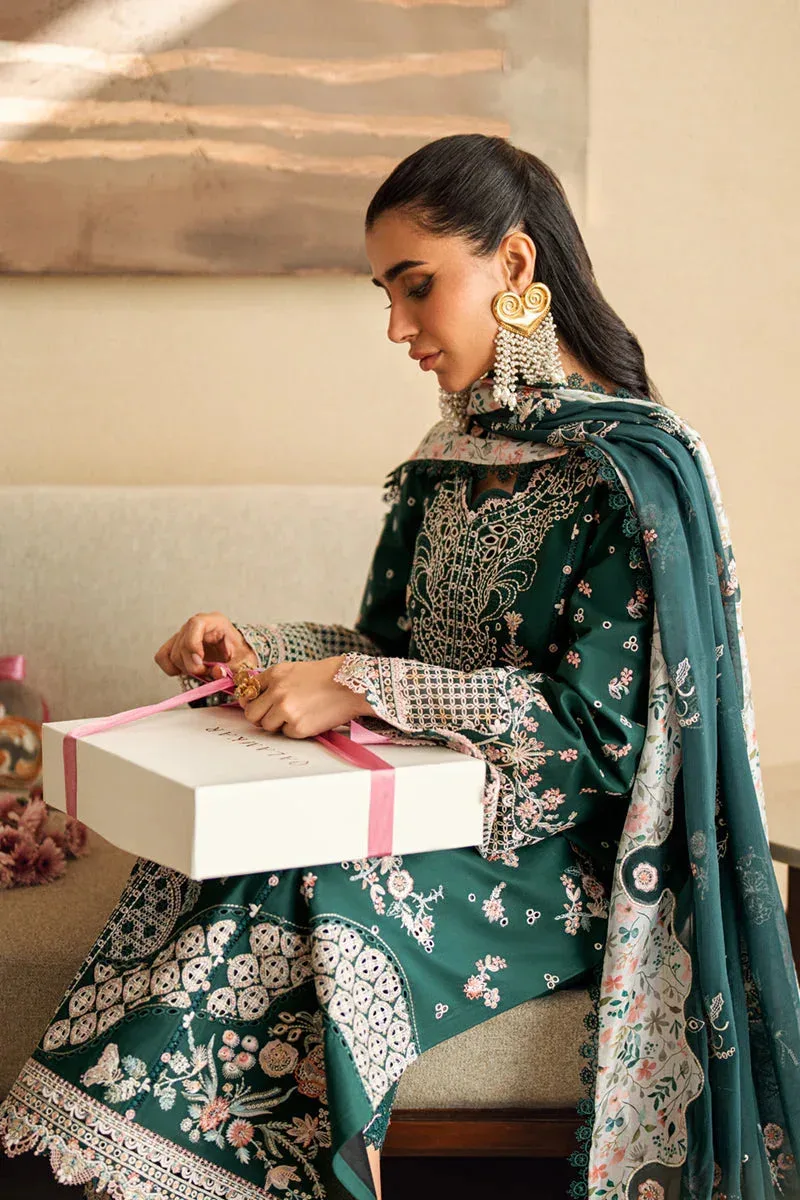 Qalamkar Sahil Luxury Lawn Teal Green Chiffon – view 5 – Poshaq