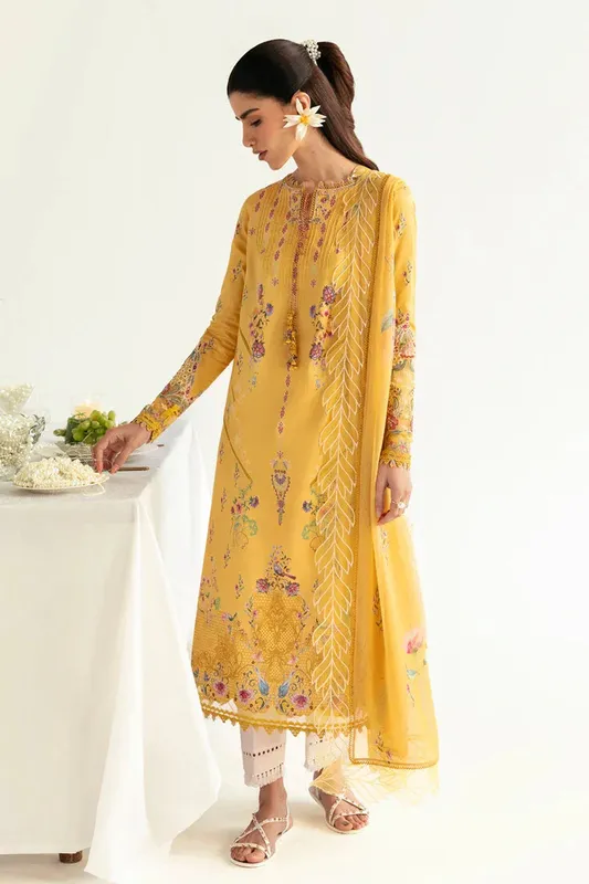 Qalamkar Q Prints 2025 Yellow Chiffon – view 1 – Poshaq