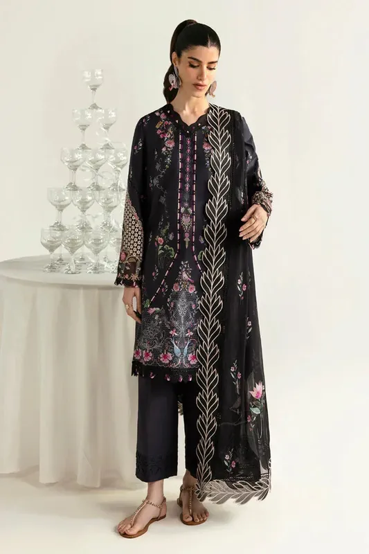 Qalamkar Q Prints 2025 Black Chiffon – view 1 – Poshaq