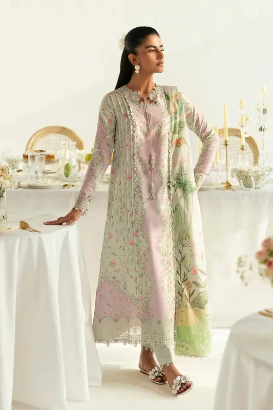 Qalamkar Q Prints 2025 Tea Green Lawn – view 1 – Poshaq