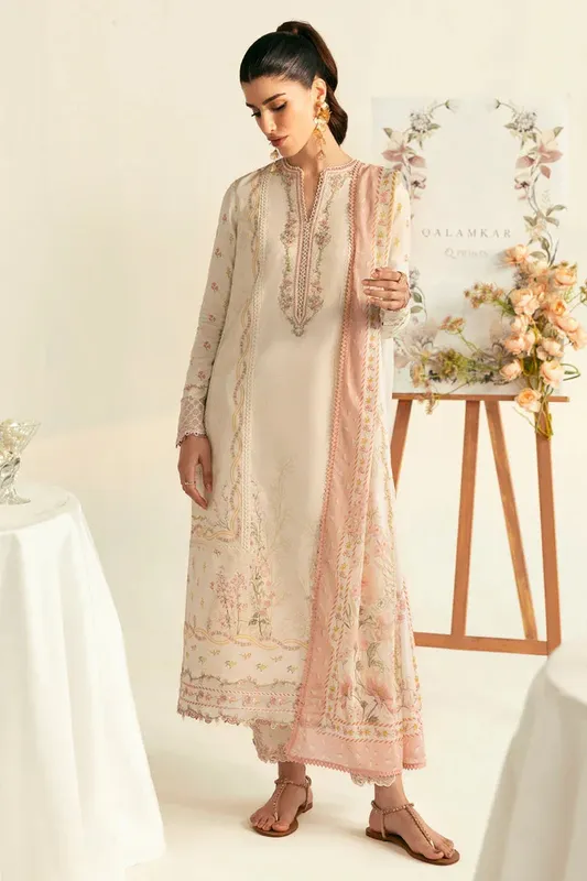 Qalamkar Q Prints 2025 Off White Lawn – view 1 – Poshaq