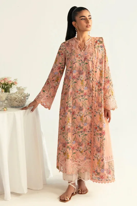 Qalamkar Q Prints 2025 Pale Peach Lawn – view 1 – Poshaq