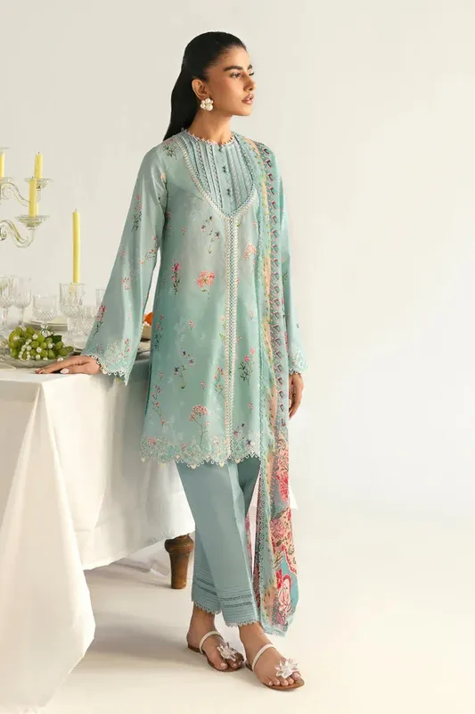 Qalamkar Q Prints 2025 Ice Blue Chiffon – view 1 – Poshaq