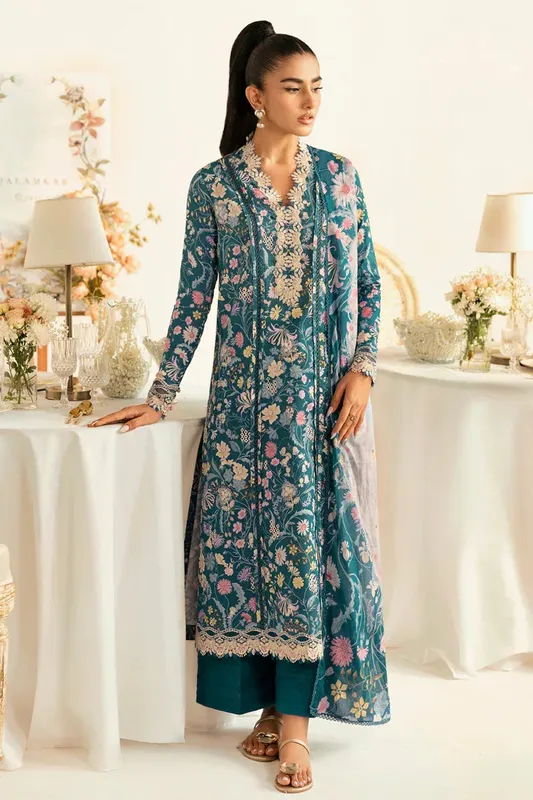Qalamkar Q Prints 2025 Teal Lawn – view 1 – Poshaq